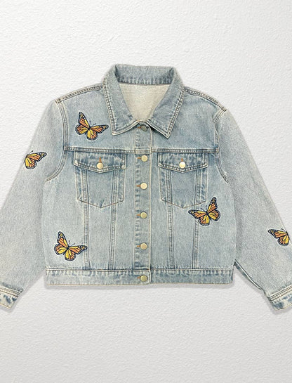 Monarch Butterfly Embrodiery Denim Jacket
