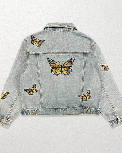 Monarch Butterfly Embrodiery Denim Jacket